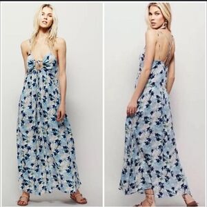 Free People Flowy Floral Blue And Blush BOHO Maxi Dress NWT